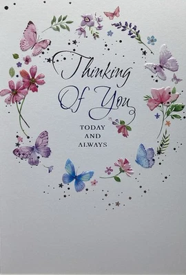 SIMON ELVIN THINKING OF YOU CARD FLOWERS BUTTERFLIES 7”x5” FREE P&P