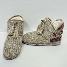 Muk Luks A La Mode Slippers Shoes Beige Size Medium 7-8 Women's Knit Aztec