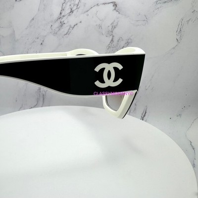 New CHANEL Sunglasses Black White CC Logo Authentic CH 6058 1656