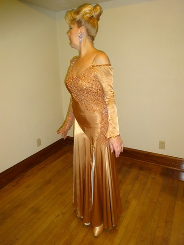 Ballroom dance gown-Size 10-12 - Satin -loaded with genuine Swarovski stones-