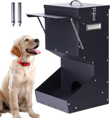 Outdoor Automatic Dog Feeder Large Breed 25 Lbs, Galvanized Gravity Feeder for D