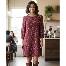 OLD NAVY S Getting Figgy Floral Print Shift Dress Gathered Back Waist Maroon
