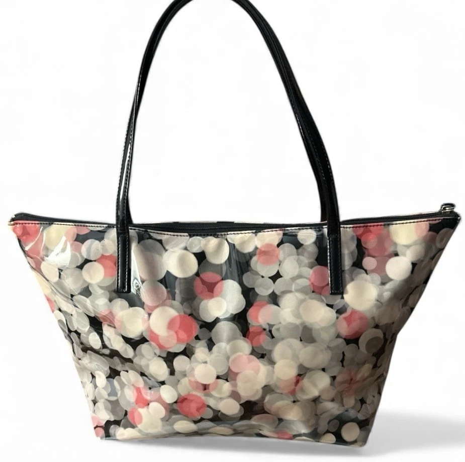 Bolso de Mano Kate Spade New York Burbujas Patente Negro Rosa Estampado de Lunares Cremallera para el Hombro Foto 2 de 4