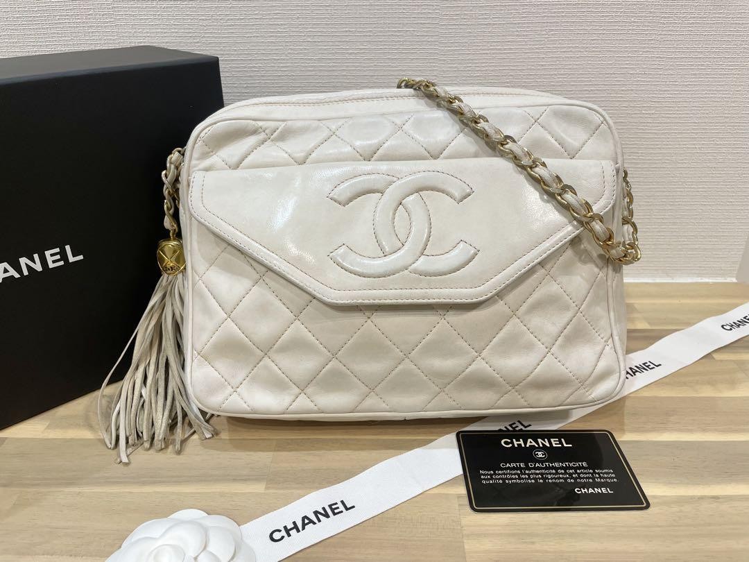 Chanel Vintage Matelasse Ivory Chain Shoulder