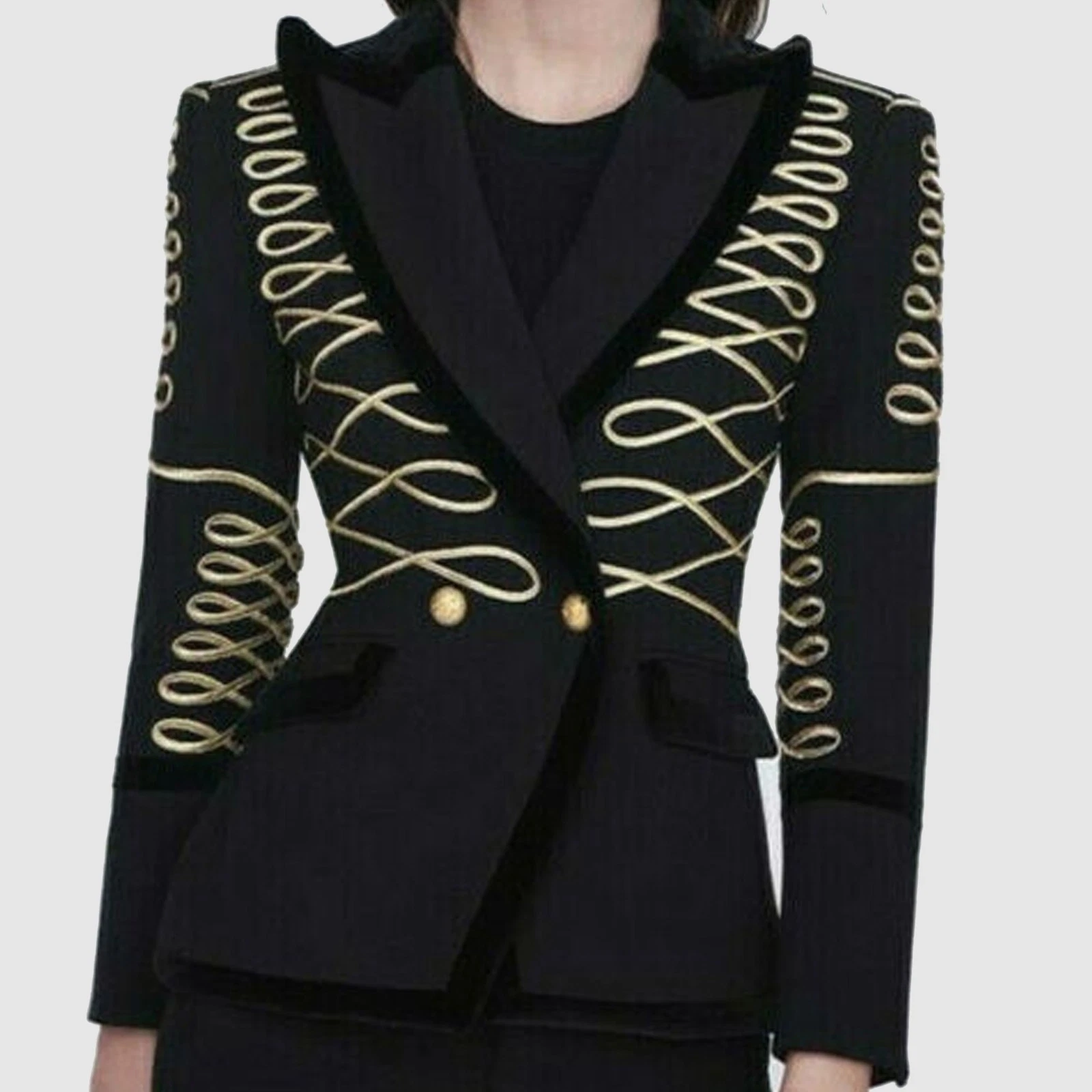 Ladies Blazer Black Wool Military jacket