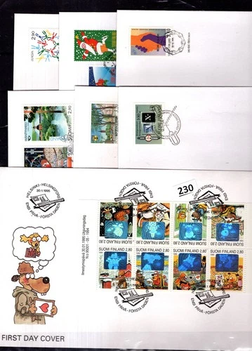 # FINLAND - 7 FDC - ARCHITECTURE - CHRISTMAS - SPACE - ANIMALS