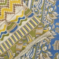 Sanskriti Vintage Sarees Ivory Handmade Kalamkari Pure Cotton Print Sari Fabric