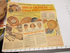 newspaper ad 1952 Quaker cereal box Wilson Hank Sauer Babe Zaharias Leon Hart
