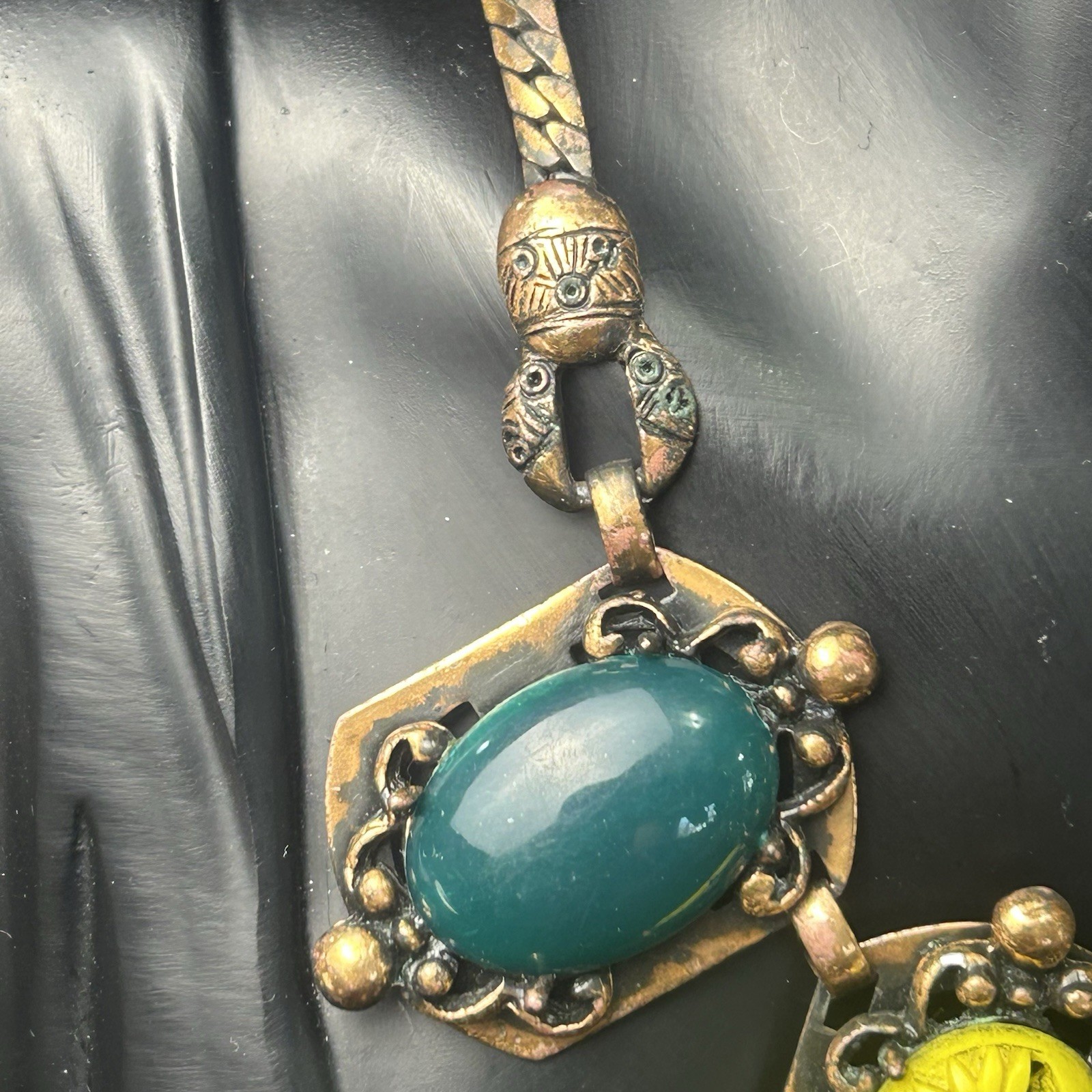 Vintage Brutalist Solid Copper Stone Statement Ne… - image 3