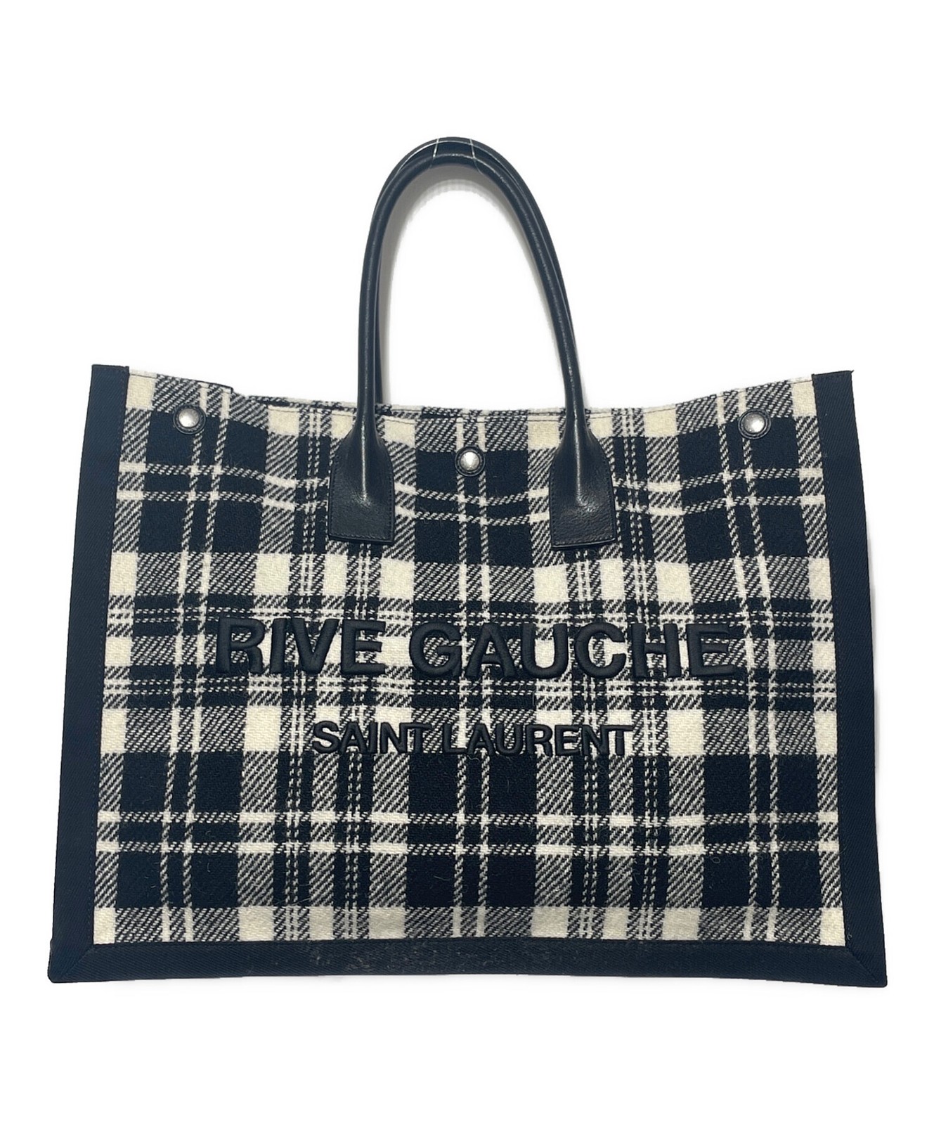 SAINT LAURENT Rive Gauche Tote Bag Black Canvas Tweed Leather Logo SR0332