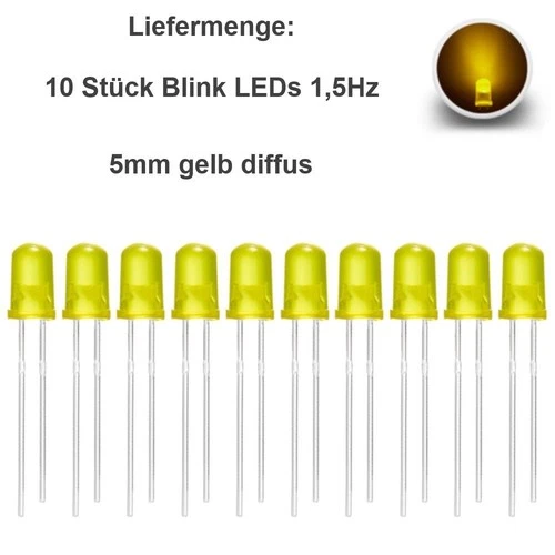 Blink LEDs 3mm 5mm Blinker Blinklicht LED blinkend 1,5Hz 90x pro Minute 10 Stück