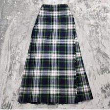 Vintage Skirt Women 14 Green Blue Tartan Plaid Wool Pleated Maxi Buckle Pin Kilt