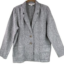 100 Linen Soft Blazer Jacket Size M Petite Gray Casual Friday