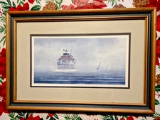 DRUM POINT LIGHT Print by David Knowlton 19/1000 Signed Framed Matted Lighthouse