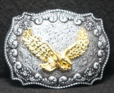 XA01112 NOS VINTAGE 1990s EAGLE FLYING BIRD ARTWORK MENS PEWTER BELT BUCKLE