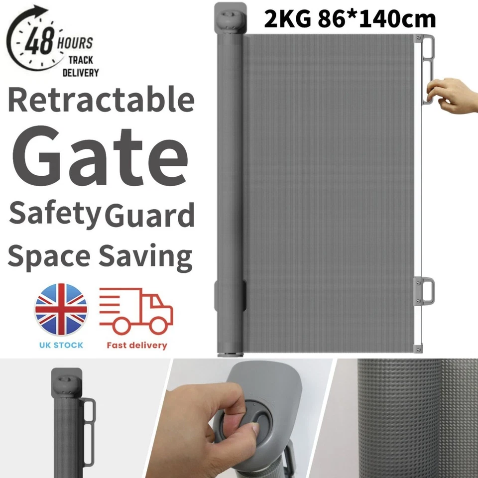 Retractable Pet Dog Gate Safety Guard Folding Baby Toddler Stair Gates Isolation - Image 3 of 4
