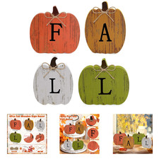 Fall Decor Wooden Pumpkins Set of 4 Rustic Autumn Sign for Home Thanksgiving