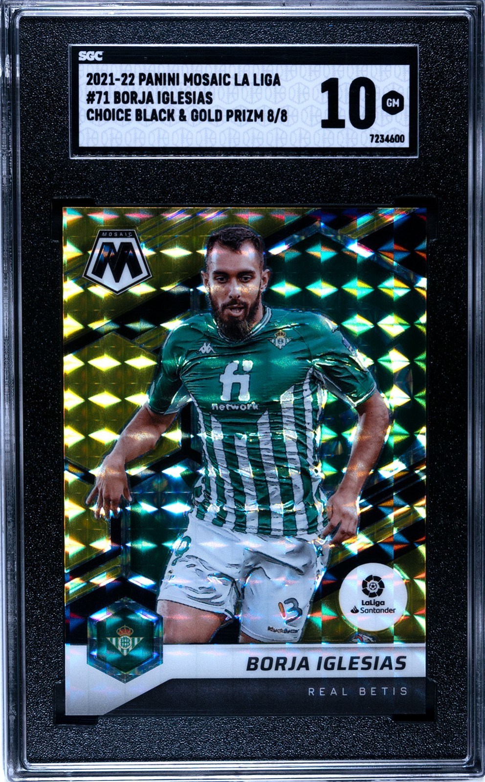 2021 Panini Mosaic #71 Borja Iglesias BLACK & GOLD PRIZM /8 SGC 10 GEM (8/8)