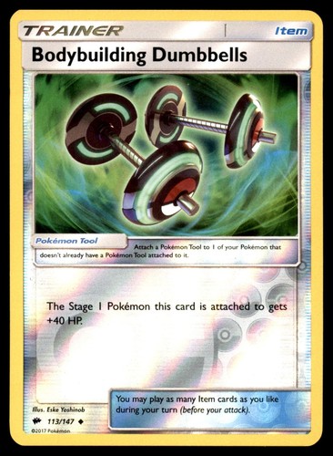 Bodybuilding Dumbbells 113/147 Uncommon Burning Shadows Pokemon Reverse Holo NM