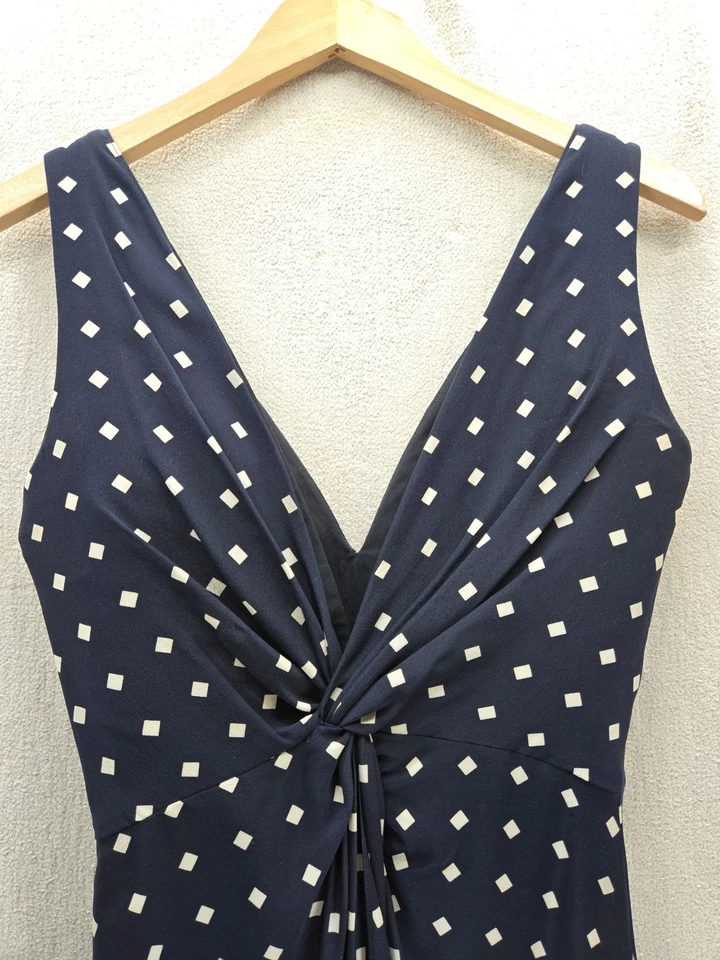 ARMANI COLLEZIONI Italy Silk Sleeveless Navy Dress Size-6 W/Built in shapewear - Image 4 of 4