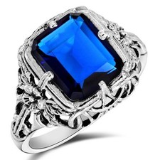 3CT Treated Blue Sapphire 925 Solid Sterling Silver Ring Jewelry Sz 7 FB2-3