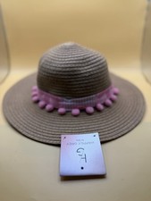 Kids Sun Straw Hat With Wide Brim. Pink Pompom, 18m. By Happily Grey Kids NEW