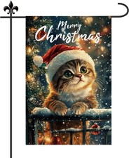 Cat Christmas Cute Merry 18x12in Double Sided Winter Garden Flag with Kitten  S