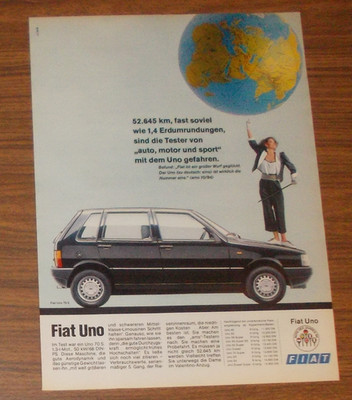 Seltene Werbung FIAT UNO 70 S - 52.645 km Test 1984