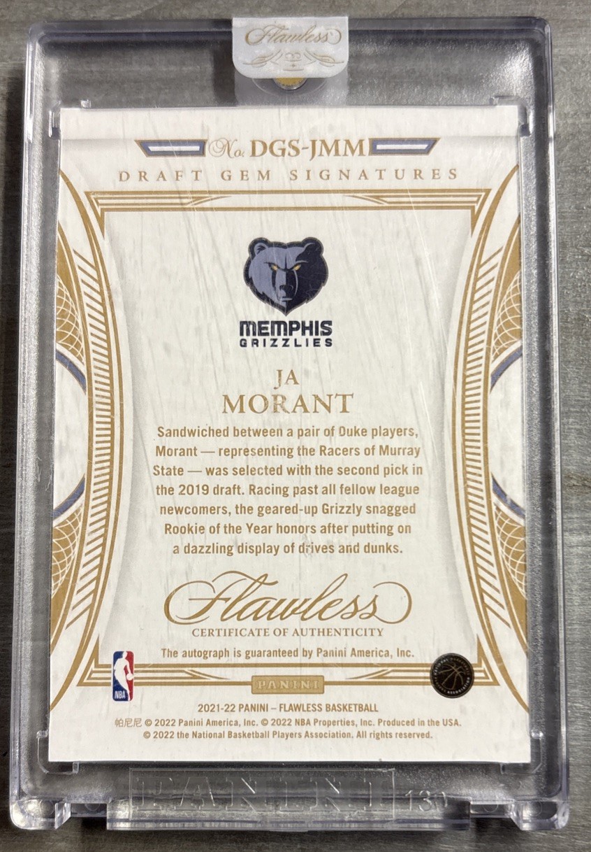 JA MORANT 2021-22 Panini Flawless Draft Gem Signatures💥1/25💥EBay 1/1 Grizzlies view 3