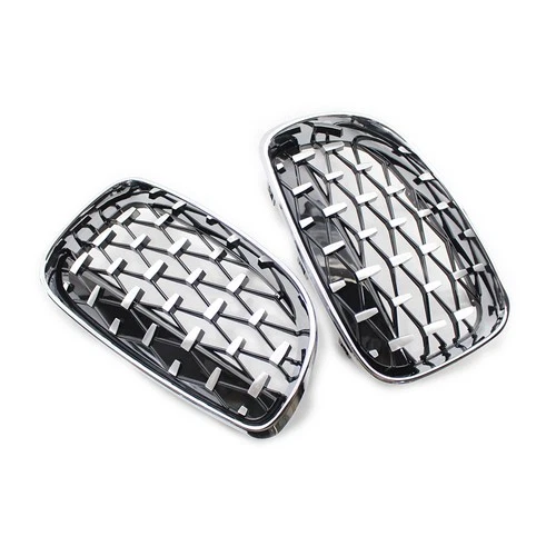 For BMW E81 E82 E87 E88 ABS 2Pcs Chrome+Black Diamond Style Front Bumper Grille - Picture 18 of 18
