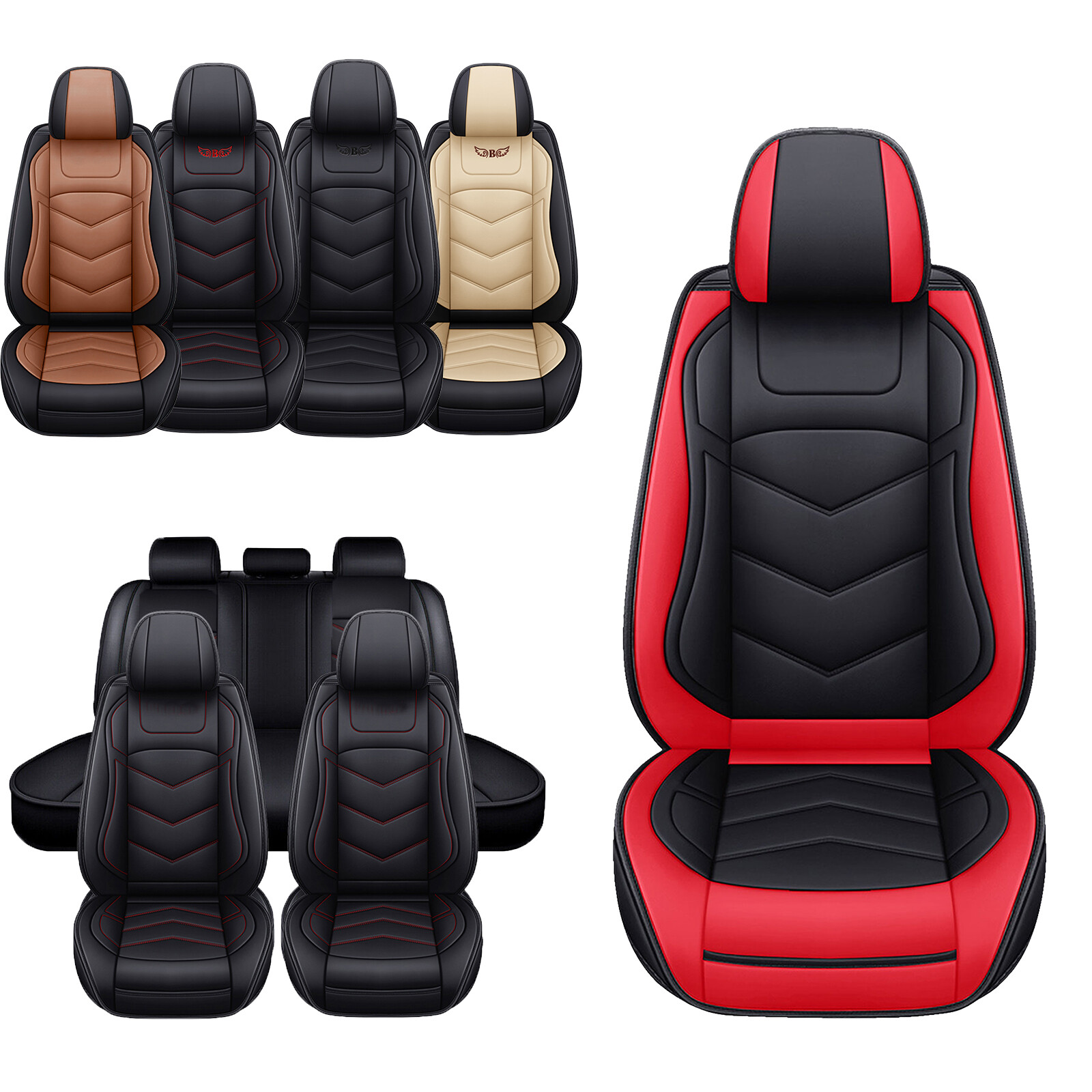 5-Piece Universal Car Seat Cover Set – Premium Leather Front & Rear Cushions