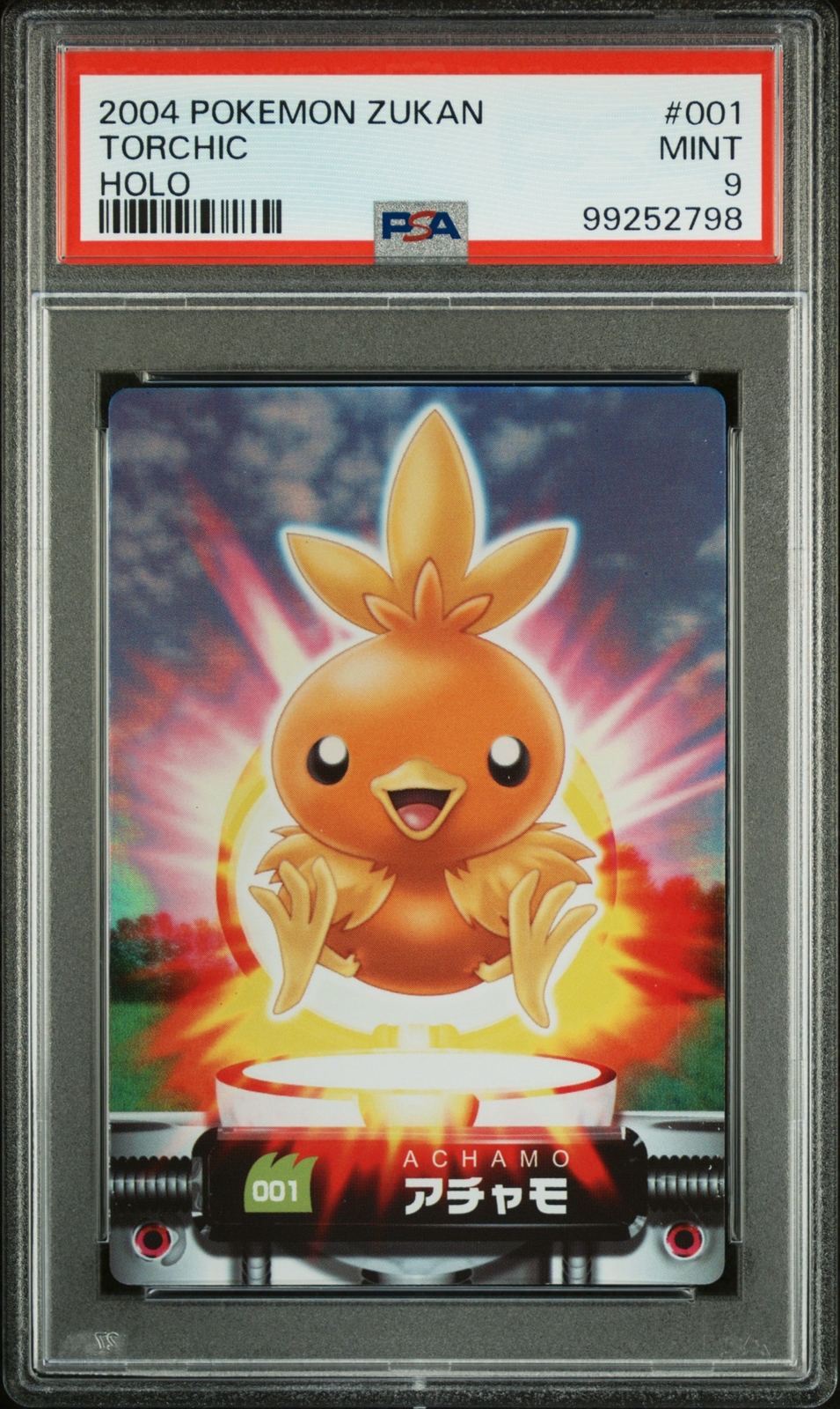 2004 CARDDASS POKEMON ADVANCED GENERATION ZUKAN CARD HOLO #001 TORCHIC PSA 9