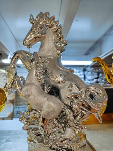 Silver Chrome Crushed Diamond Horse Crystal Ornament Statue Shelf Décor - Picture 5 of 5