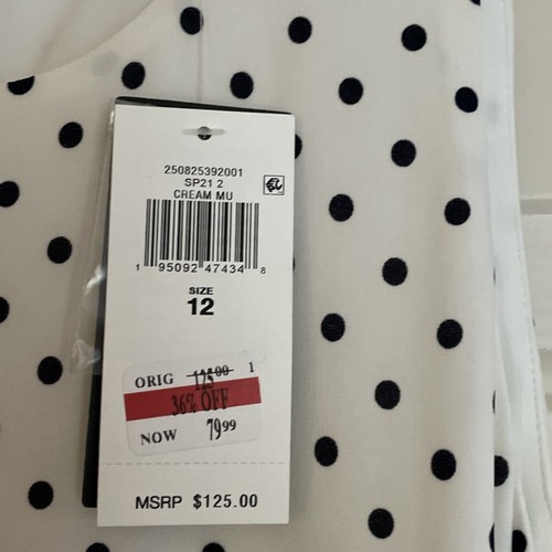 NWTS Lauren Ralph Lauren Dress Womens Size 12 Ivory Polka Dot Swing Sleeveless - Picture 3 of 13