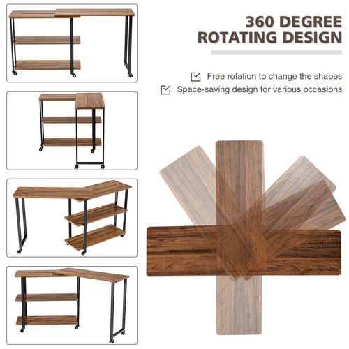 360° Rotating Bookcase Sofa Side End Table w/ Storage Shelves and Wheels Brown - Picture 7 of 8