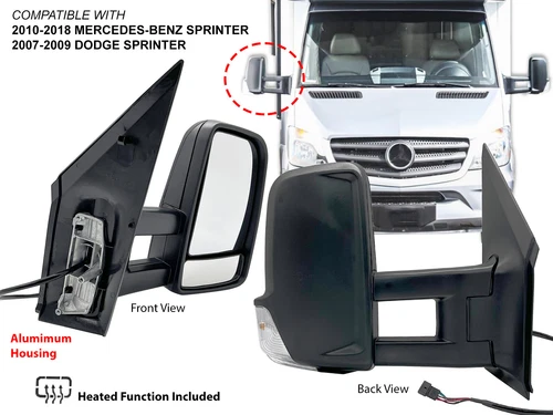 For Towing Mirror 2007-2018 SPRINTER Heated with Signal Passenger Side CH1321369