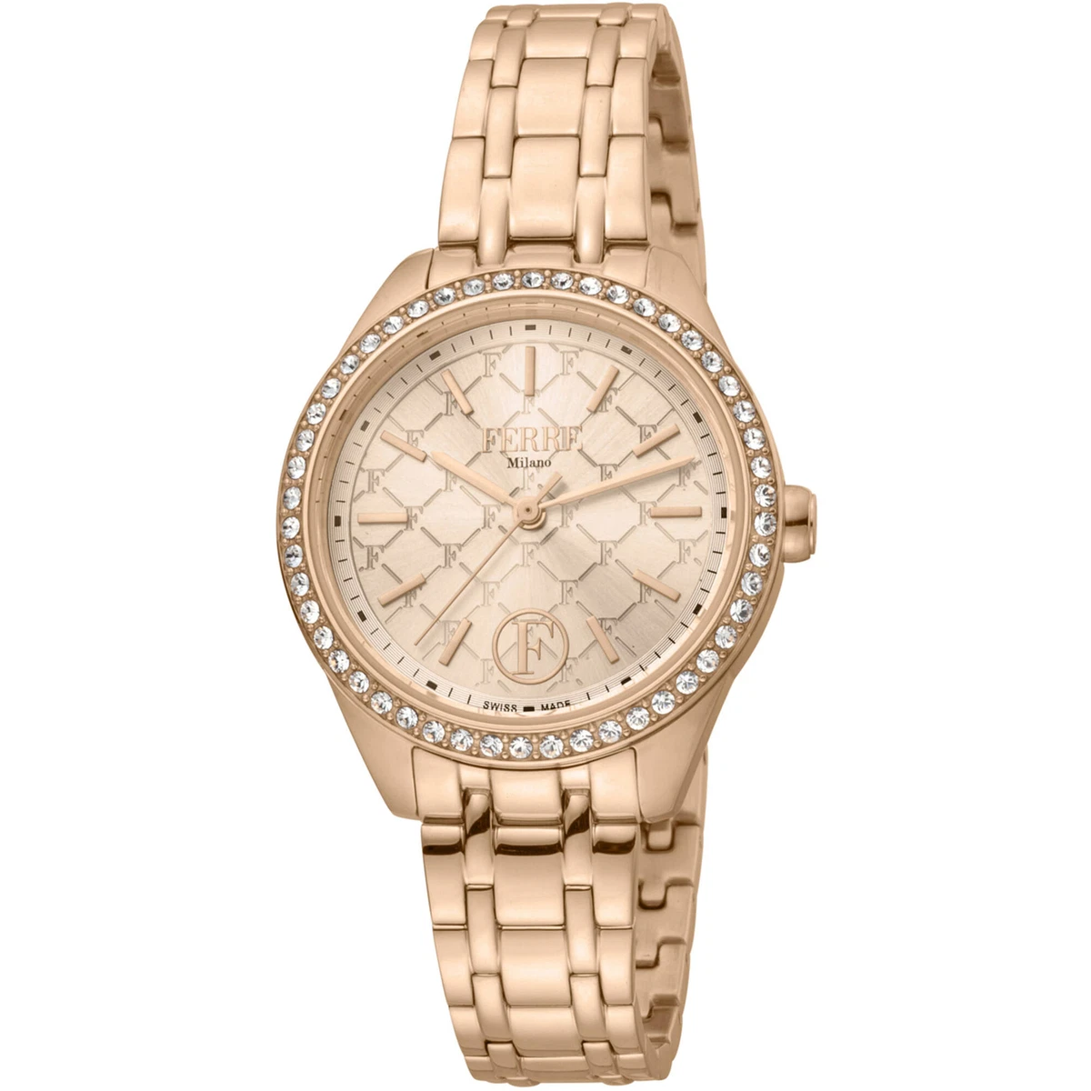 FERRE MILANO women’s Swiss made crystal Ferre Milano Ladies White MOP Dial Gold Mesh Bracelet Watch main image 4