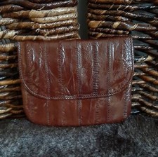 Vintage Eel Skin Wallet Change Purse Soft Brown Money Holder Organization Womens
