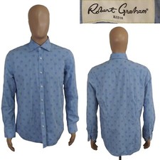 Robert Graham Long Sleeve Button Front Blue Cotton Shirt Size 39 15.5