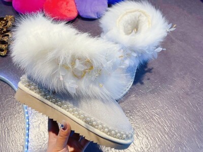 2023 New Snow Boots Women's Warm and Anti slip Fox Hair 3D Flower