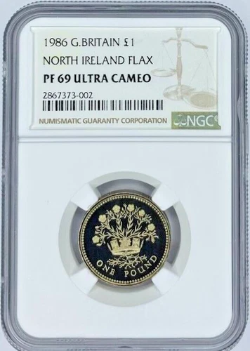 1986 Great Britain One Pound North Ireland Flax Proof NGC
