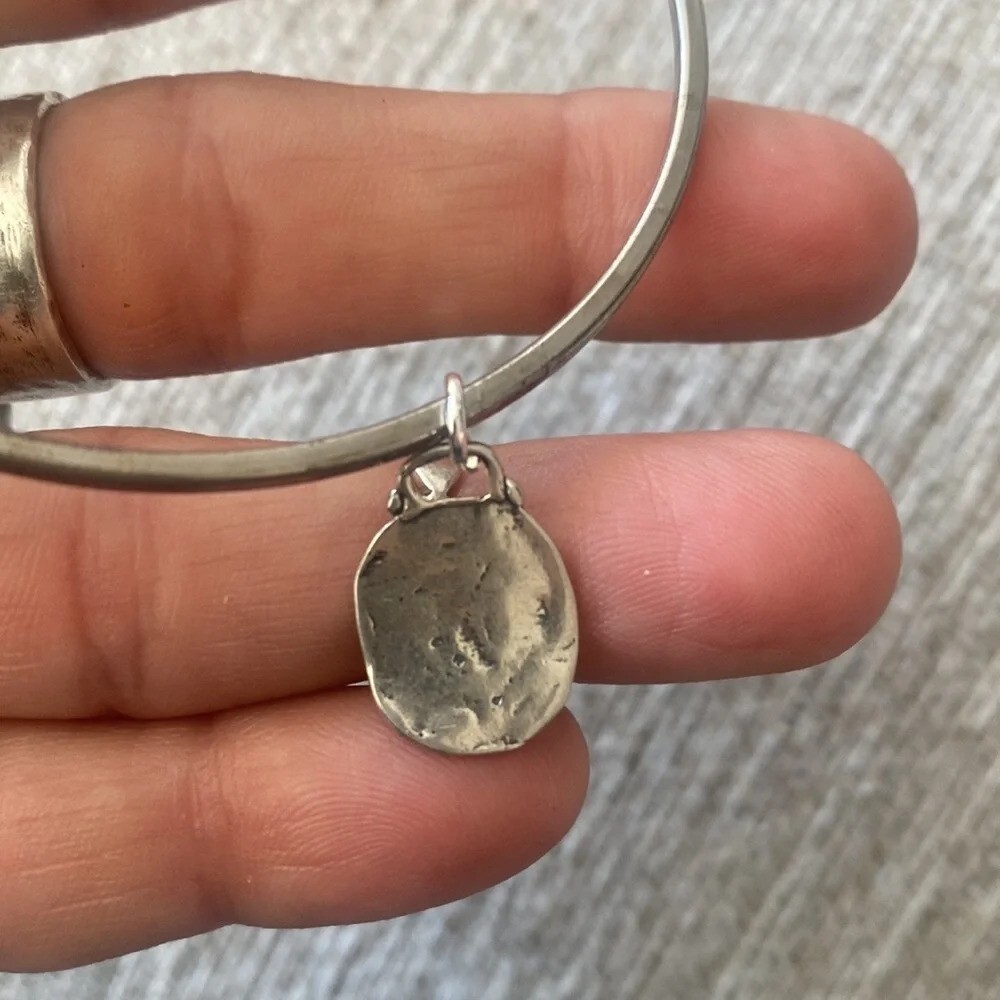 Rustic sterling silver bangle with heart charm - image 6