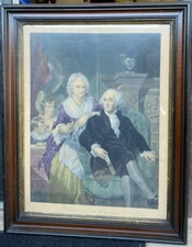 Antique Hand Colored Engraving “Washington at Home” Engraved By H.B. Hall 1867