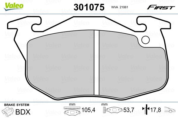 Valeo 301075 Bremsbelagsatz, Scheibenbremse FüR CitroËN Peugeot-image