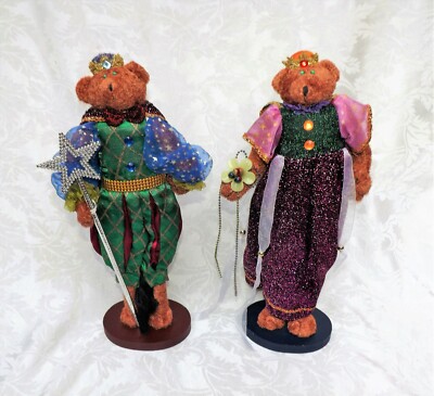 ROYAL KING & QUEEN BEARS - 18'' Fabric Figurine Standing Pair Sparkles Galore !!