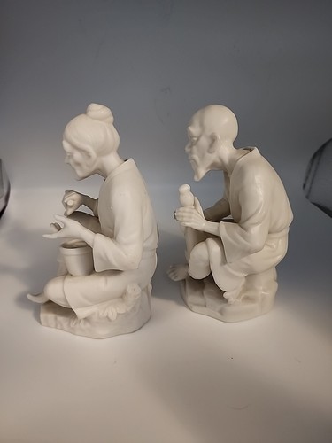 PAIR OF VINTAGE LENWILE ARDALT JAPAN ELDERLY ASIAN MAN & WOMEN FIGURINES 6" - Picture 4 of 8