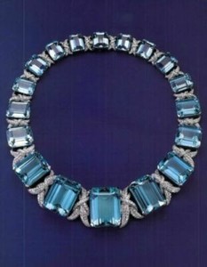 Authentic Blue Aqua Emerald Cut 14k White Gold Plated Statement Graduated Fine Necklace