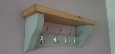 Garderobenablage + Regal schwebend rustikal Handarbeit 4 Chrom Doppelhaken