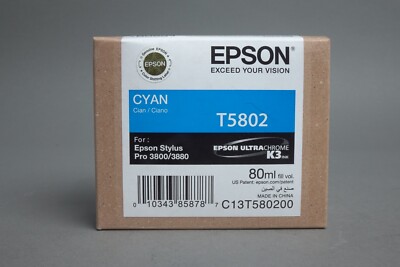 NEW Genuine Epson Cyan Ink Stylus Pro 3800/3880 Ink **EXP: 2019** SEALED