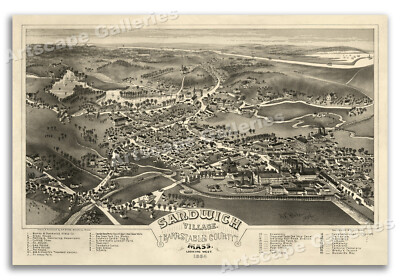 1884 Sandwich Village Massachusetts Vintage Old Panoramic City Map - 24x36